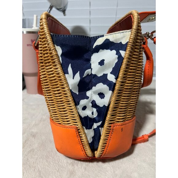 Kate Spade New York Wicker & Leather Orange Satchel With Adjustable Strap - Picture 10 of 13